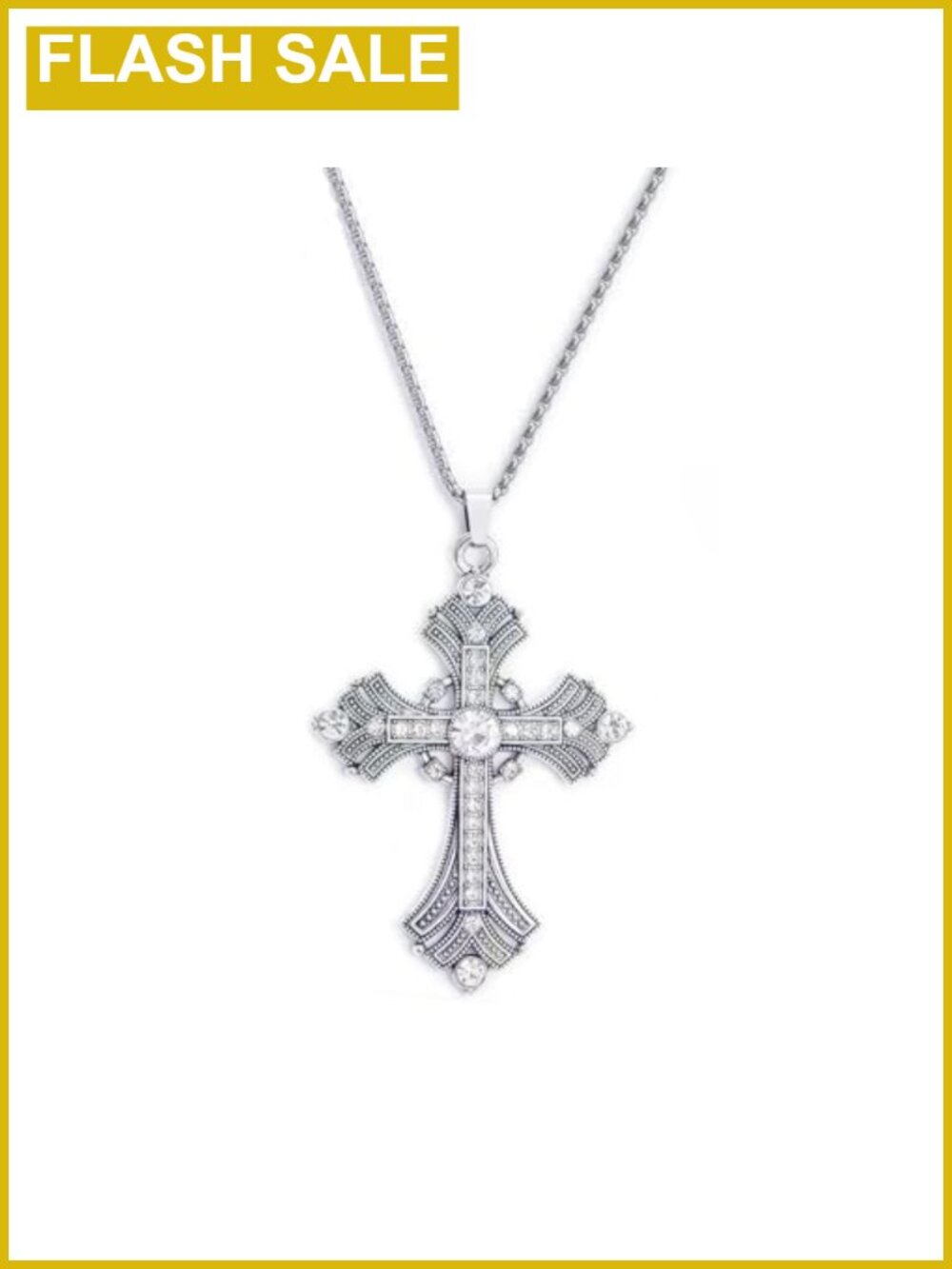 Large Zircon Cross Pendant Necklace Copper Gothic Y2K Party Jewelry Gift